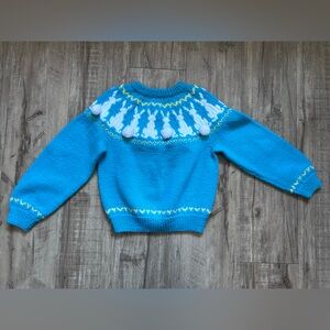 Vintage handmade easter bunny rabbit cute pom pom tail teal butter yellow white